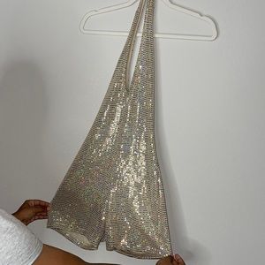 Gold glittery back out romper